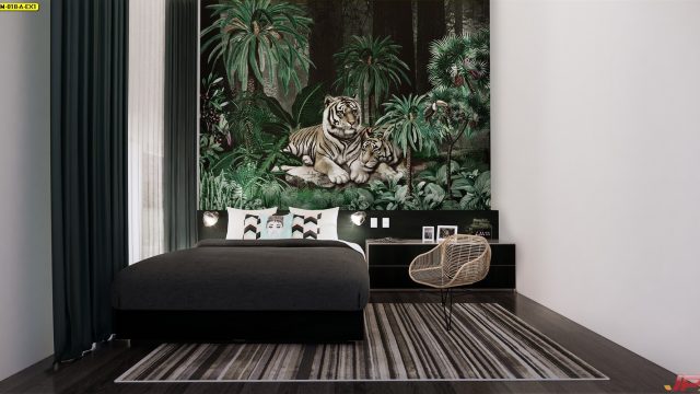 Wallpaper สั่งทำราคาถูก สวนป่าเสือโคร่ง ติดผนังห้องนอน