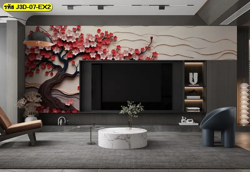 รับติดตั้ง ภาพวาดต้นไม้ 3 มิติติดผนัง 3D wall mural สร้างบรรยากาศห้องพัก