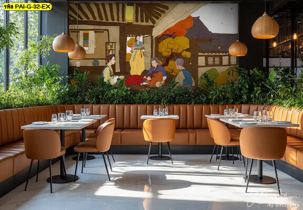 วอลเปเปอร์ภาพวาดเกาหลีชุดฮันบกตกแต่งร้านอาหารเกาหลีขนาดกลางใหญ่
