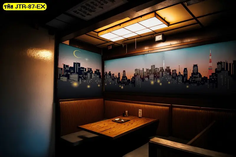 วอลเปเปอร์ลายเมืองญี่ปุ่นกลางคืน บริการติดตั้งเพื่อสร้างบรรยากาศร้านอาหารญี่ปุ่น
