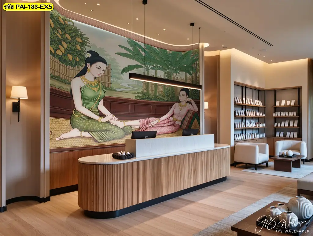 วอลเปเปอร์ภาพวาดติดผนังลายภาพนวดแผนไทย ช่วยสร้างบรรยากาศร้านนวดให้ผ่อนคลาย
