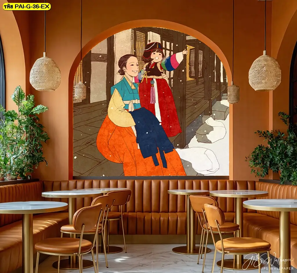 ภาพติดผนังผู้หญิงเกาหลีชุดฮันบกร้านคาเฟ่สไตล์โมเดิร์นบรรยากาศอบอุ่น