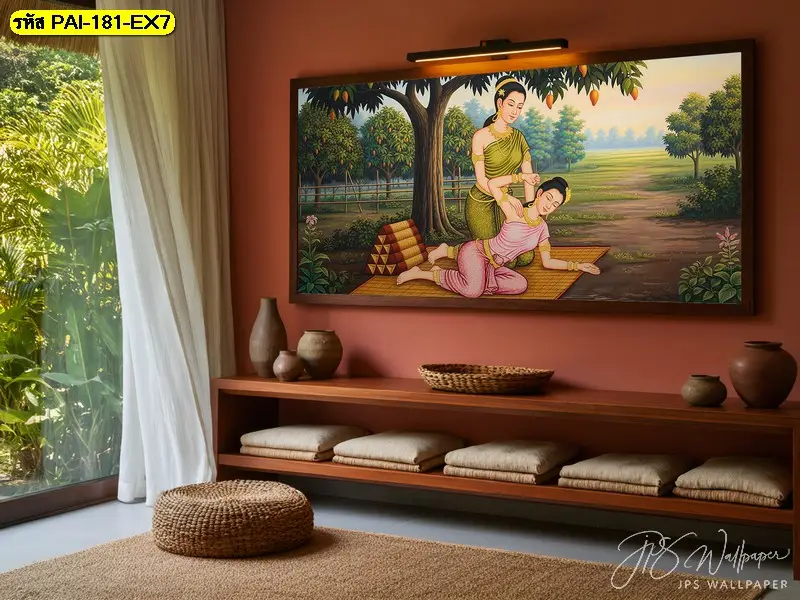 ตกแต่งร้านนวดแผนไทยด้วย วอลเปเปอร์ภาพวาดนวดแผนไทย ในงบจำกัด