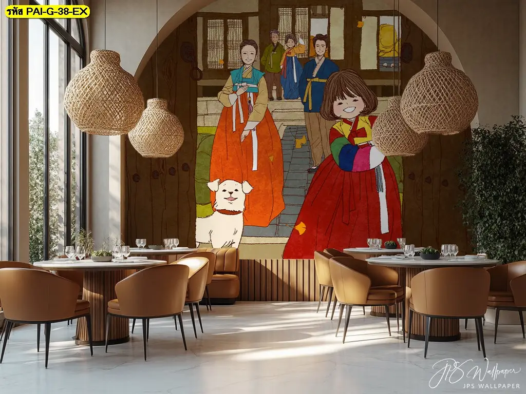 รับพิมพ์ ภาพติดผนังศิลปะเกาหลีชุดฮันบก แบบมินิมอลร้านอาหารโมเดิร์นสไตล์