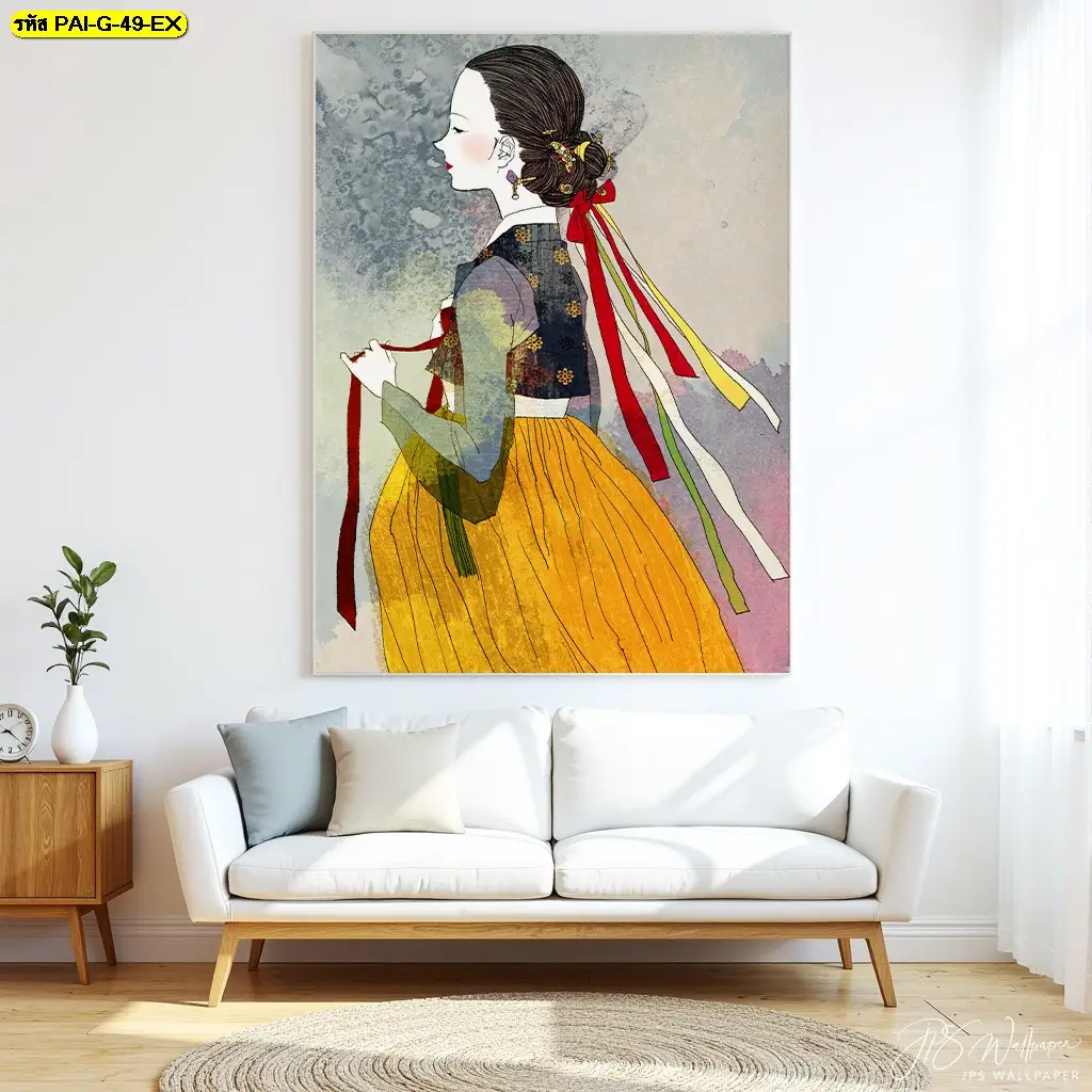 วอลเปเปอร์ภาพเกาหลีชุดฮันบกสีสันสดใสตกแต่งพื้นที่รับประทานอาหาร