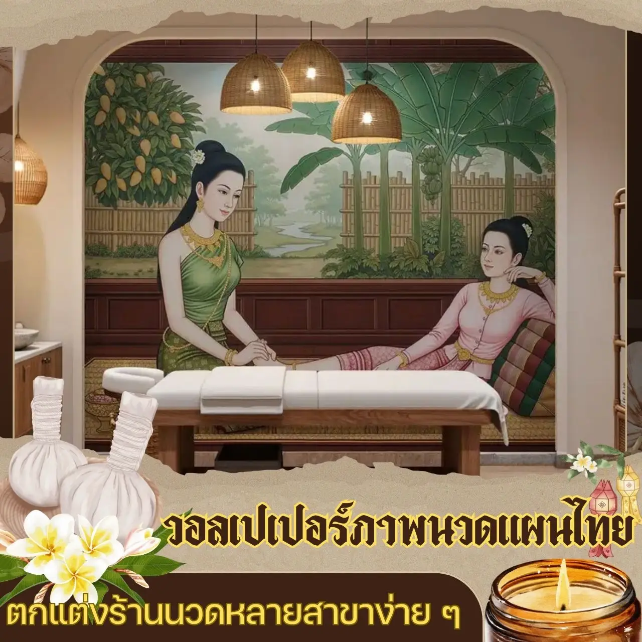 รับพิมพ์ วอลเปเปอร์ ภาพวาดนวดไทยโบราณตกแต่ง ร้านนวด ร้านสปา