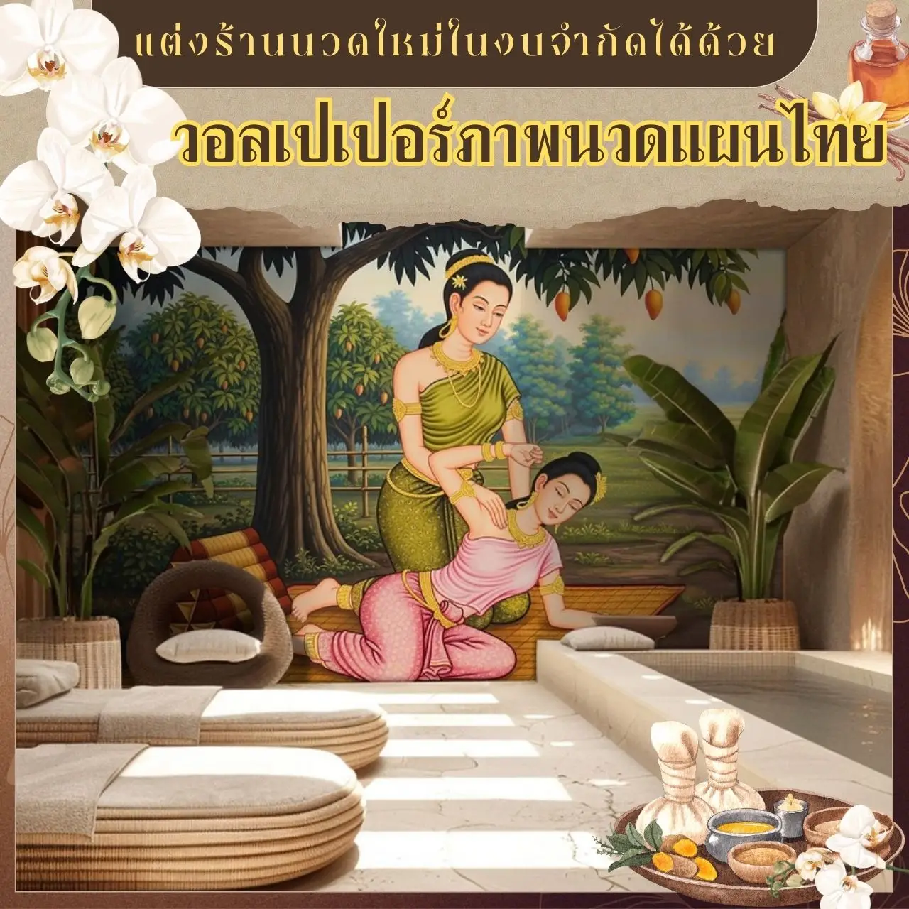 บริการติดตั้งวอลเปเปอร์ วอลเปเปอร์ภาพนวดแผนไทย ตกแต่งร้านนวด ร้านสปา