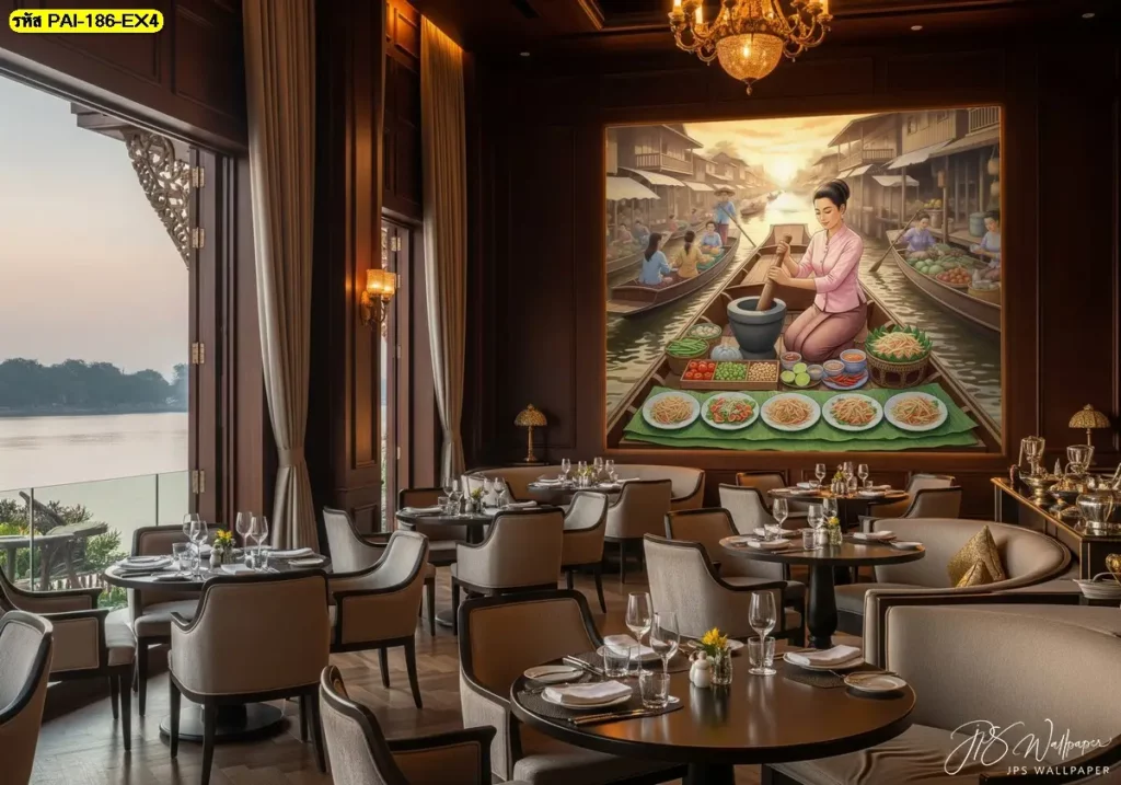 ภาพติดผนังแม่ค้าตำส้มตำ ตกแต่งร้านส้มตำ เหมาะสำหรับโซนอาหารอีสานที่ต้องการภาพรวมเป็นระเบียบและดูสะอาด
