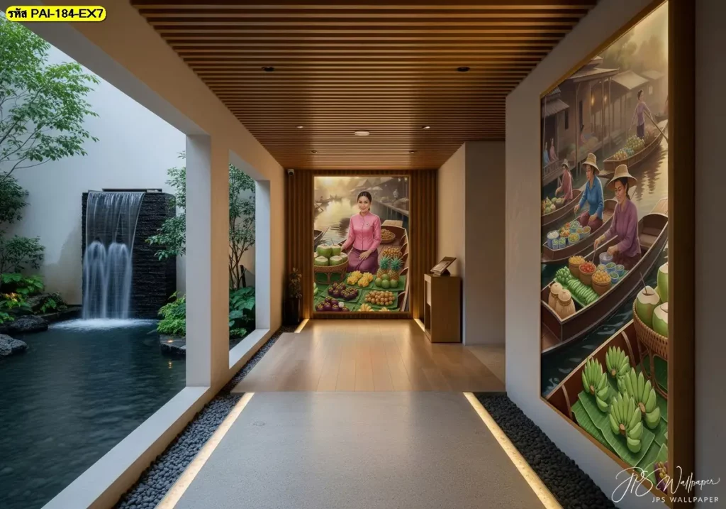 วอลเปเปอร์ตลาดน้ำแต่งผนังทางเดิน ล็อบบี้ ภาพเดียวช่วยลดความจำเป็นในการซื้อของตกแต่งชิ้นเล็กหลายชิ้น ประหยัดงบรีโนเวทร้าน