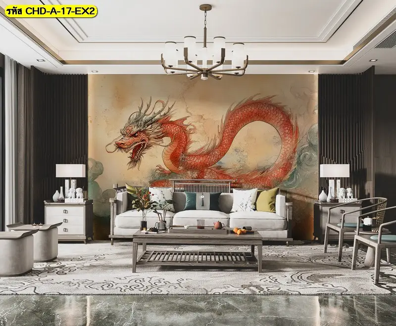 ภาพมังกรจีนเต็มผนัง รับพิมพ์พร้อมบริการติดตั้ง เป็น Dragon wall art ที่สื่อพลังอย่างชัดเจน