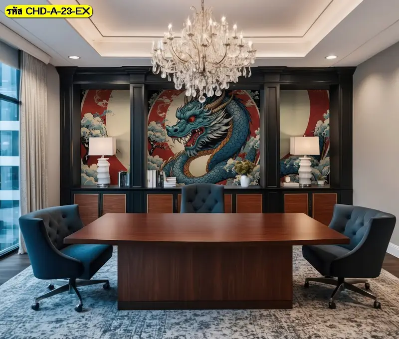 วอลเปเปอร์ติดผนังลายมังกรออกแบบเฉพาะพื้นที่ รับพิมพ์และติดตั้งให้ภาพมังกรจีนดูสมดุลกับผนัง