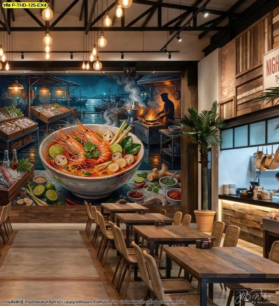 DDS Decor ผลิตภาพติดผนังอาหารไทยตามพื้นที่จริง เหมาะสำหรับเจ้าของร้านที่ต้องการใช้ภาพต้มยำกุ้งเป็นส่วนหนึ่งของการตกแต่งร้าน