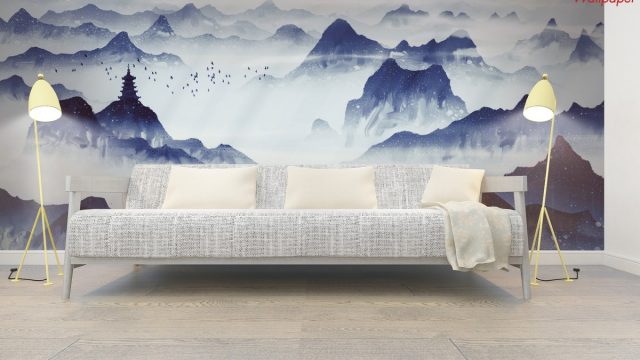 แต่งบ้านสวยด้วยวอลเปเปอร์ติดผนัง ลายภูเขา ภาพวาดจีน