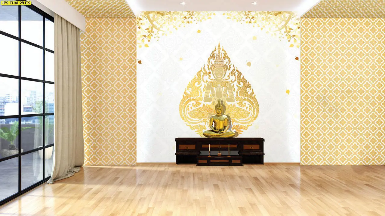 รูปตกแต่งผนังลายเทพพนม พื้นหลังไล่โทนสีสวรรค์ สวยงามตระการตา