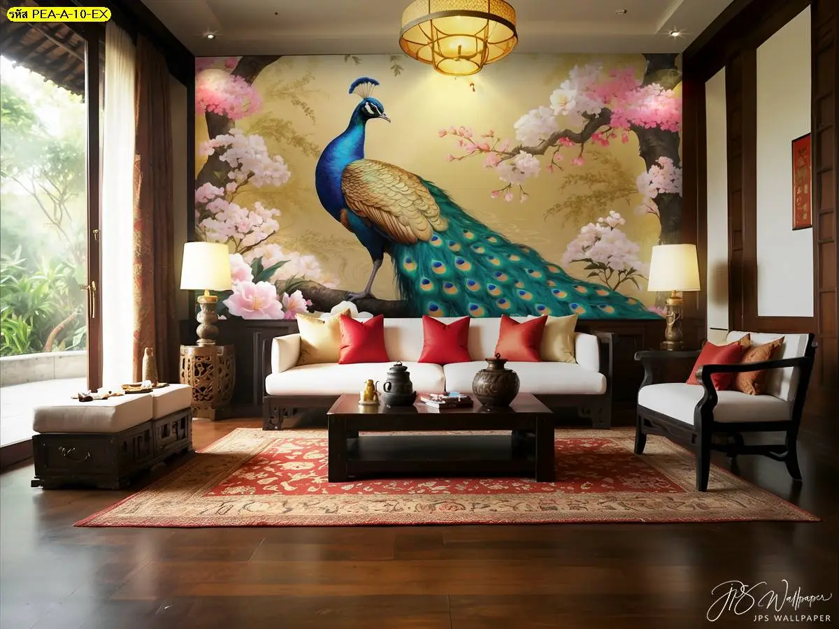 รูปนกยูงสวยๆ บนผ้าแคนวาสคุณภาพสูง ทนกว่าวอลเปเปอร์ไวนิล