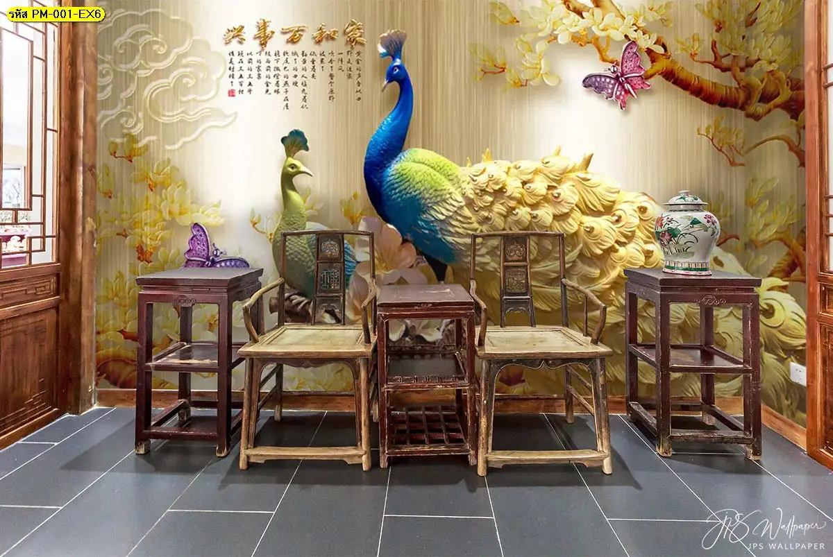 ภาพศิลปะนกยูงตกแต่งผนังร้านอาหาร ดึงดูดสายตาลูกค้า