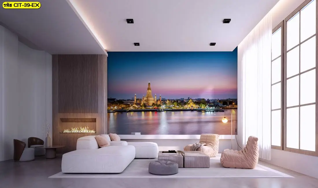 วอลเปเปอร์แต่งผนังห้องนั่งเล่น รูปภาพวัดอรุณ ริมแม่น้ำเจ้าพระยา