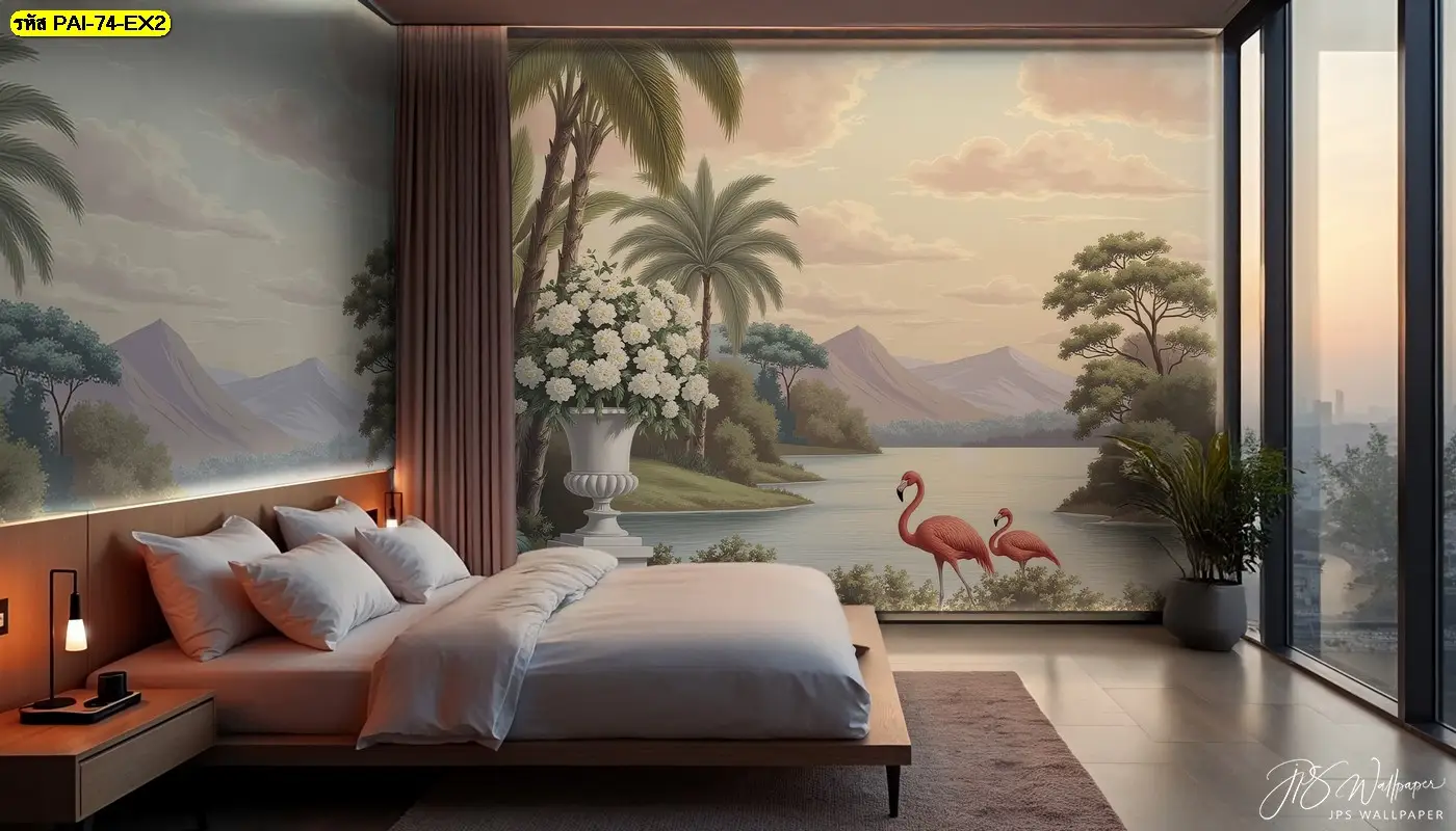 ภาพติดผนังลายนกฟลามิงโก สีสวยคงทน แต่งบ้าน ห้องนอน ห้องนั่งเล่น