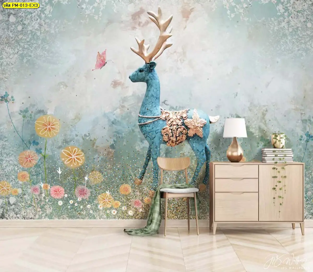วอลเปเปอร์รูปกวางแฟนตาซี แต่งผนังบ้าน สีสันสวยงามดูมีชีวิตชีวา