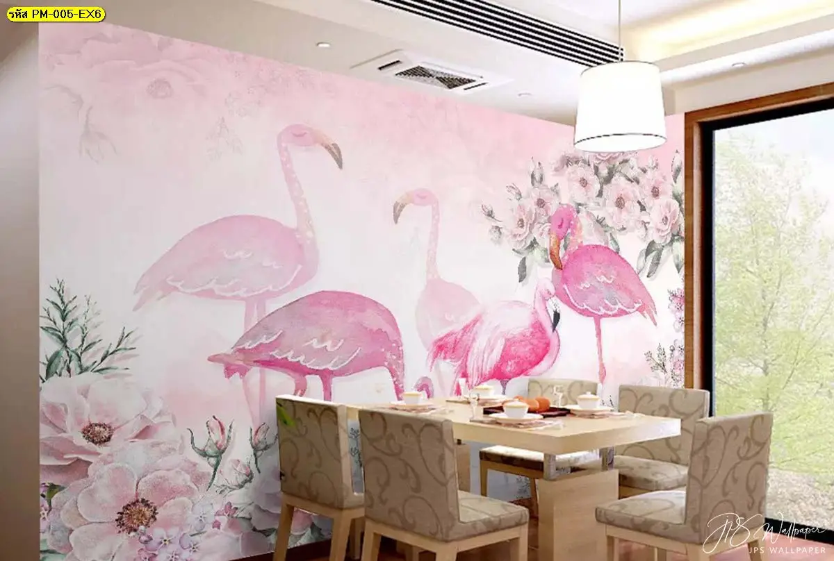 วอลเปเปอร์ตกแต่งร้านนกฟลามิงโก ดึงดูดลูกค้าด้วยมุมถ่ายรูปสุดชิค