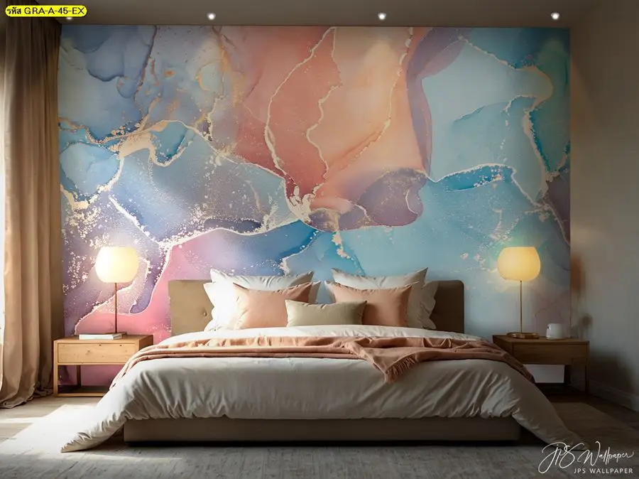 วอลเปเปอร์ลายกราฟิกสีพาสเทล ตกแต่งนผนังห้องนอนสวยๆ