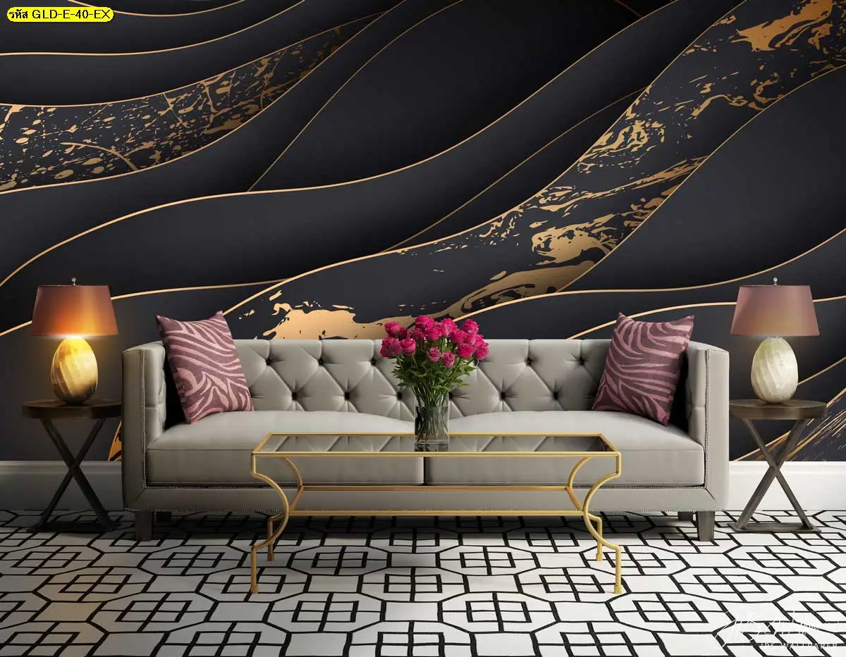 วอลเปเปอร์สีทองหรู ลายเส้นสีทองที่พลิ้วไหวสร้างมิติและความลึก