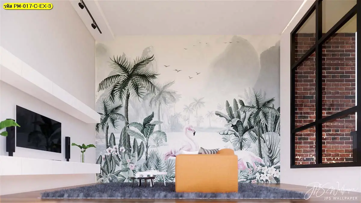 วอลเปเปอร์ลายฟลามิงโกสีสวย ตกแต่งร้านอาหารสไตล์ทรอปิคอล