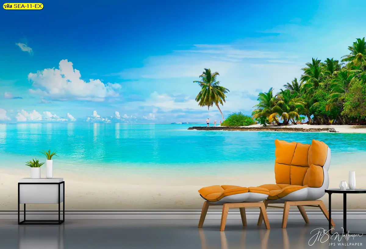 รับพิมพ์วอลเปเปอร์ลายทะเล Summer Vibes ติดผนัง ห้องพัก โรงแรม