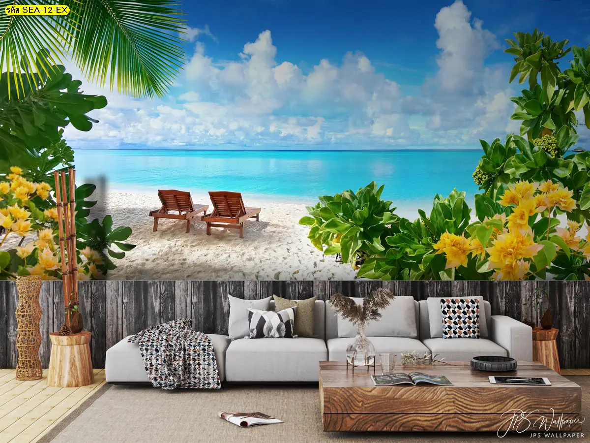 วอลเปเปอร์ลายทะเล Summer Vibes สั่งผลิตตกแต่งห้องพักโรงแรมริมทะเล