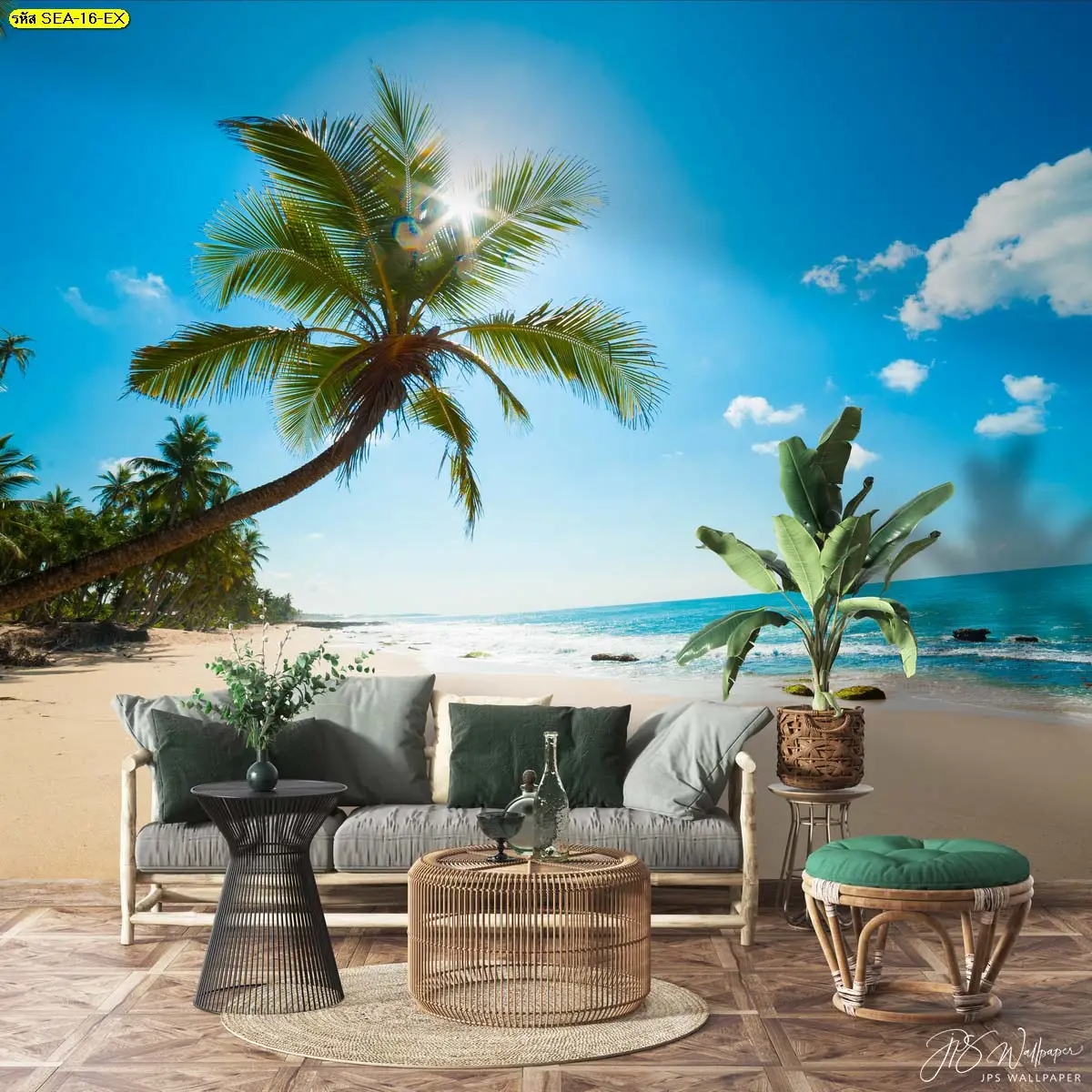 รับพิมพ์ วอลเปเปอร์ภาพวิวทะเล Summer Vibes ติดผนังห้องในโรงแรม