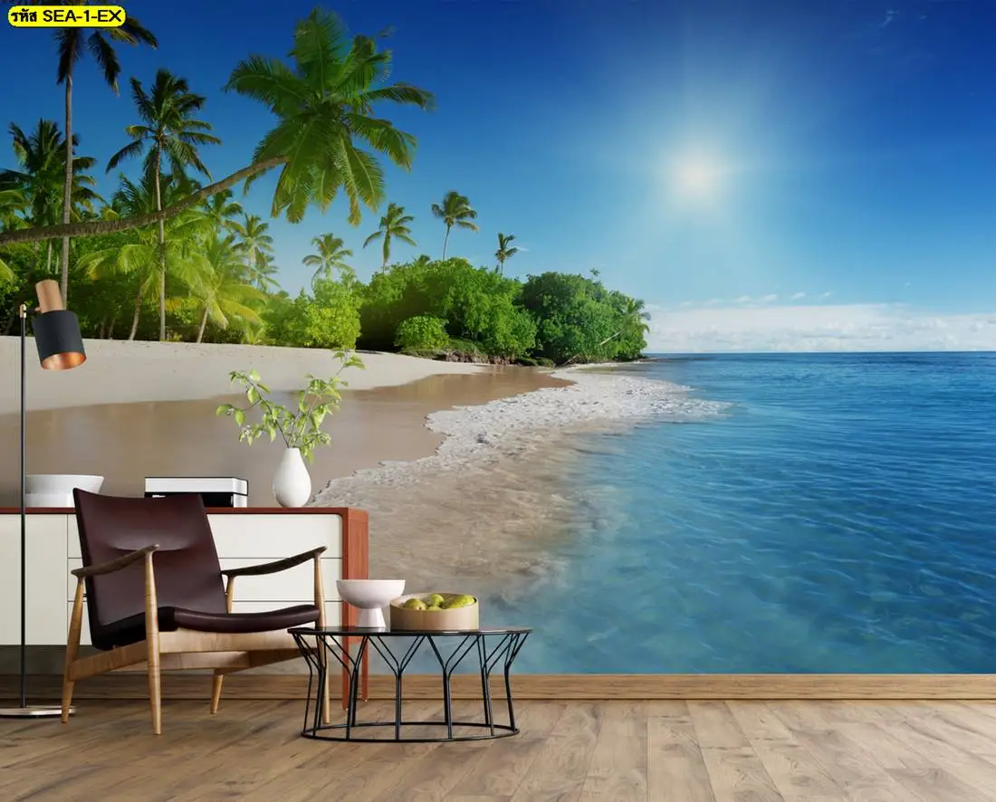 วอลเปเปอร์ภาพวิวทะเล Summer Vibes พิมพ์ด่วนตกแต่งห้องสวีทโรงแรม
