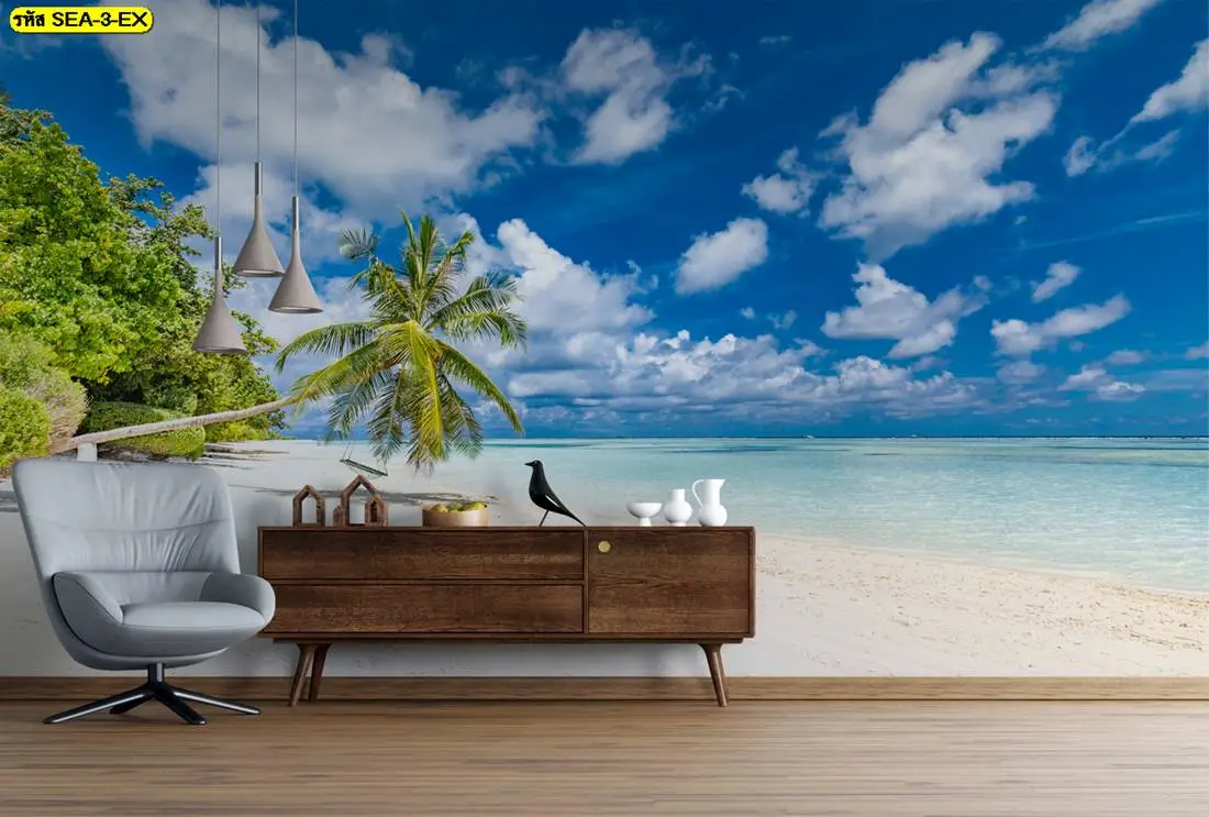 วอลเปเปอร์ภาพทะเล Summer Vibes สั่งทำออกแบบแต่งผนัง รีสอร์ท ริมทะเล