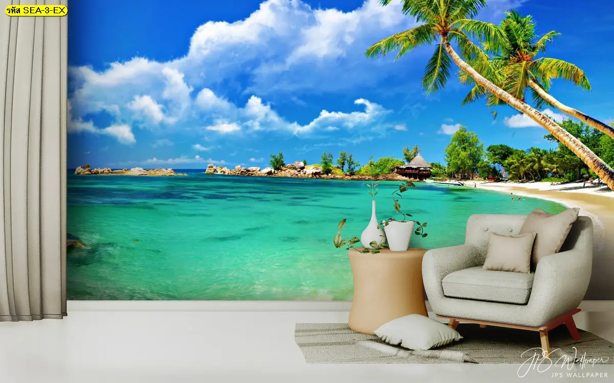 รับผลิต วอลเปเปอร์ลายทะเล Summer Vibes สำหรับที่พักริมทะเล