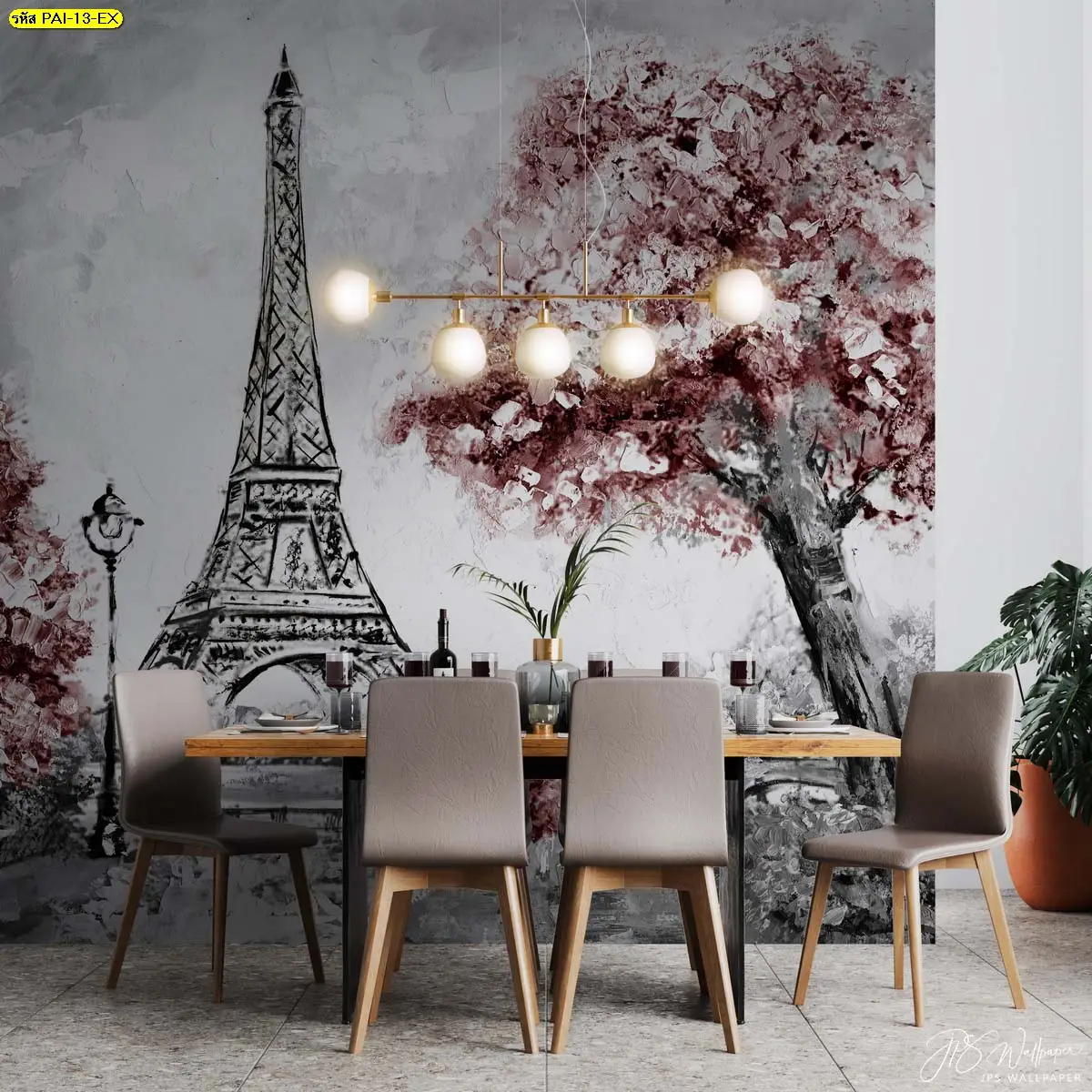 ภาพวาดกรุงปารีส ตกแต่งผนังร้านอาหาร สร้างบรรยากาศให้ร้าน