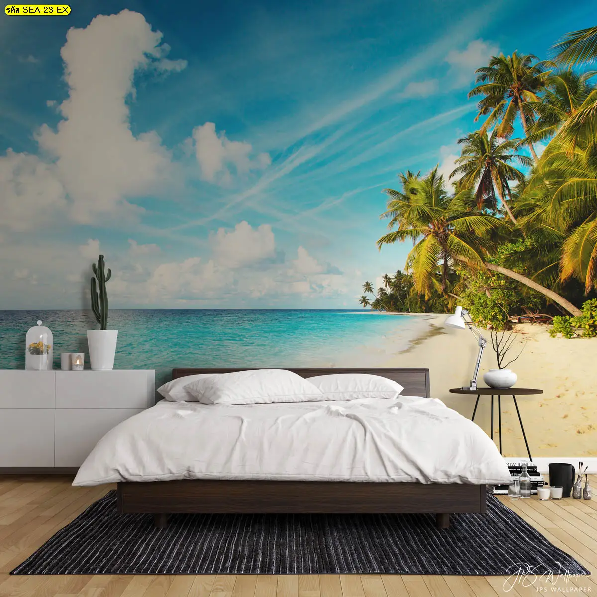 รับพิมพ์ วอลเปเปอร์ลายทะเล Summer Vibes ติดผนังห้องโรงแรมริมทะเล