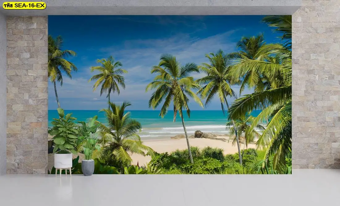 วอลเปเปอร์ลายทะเล Summer Vibes สั่งทำตกแต่งโรงแรมริมทะเลพิมพ์ตามขนาด