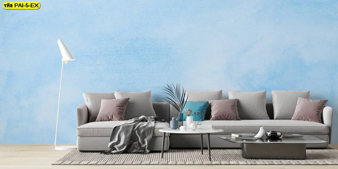 วอลเปเปอร์ลายภาพสีน้ำ สีฟ้า สร้างบรรยากาศผ่อนคลายให้ห้องนั่งเล่น