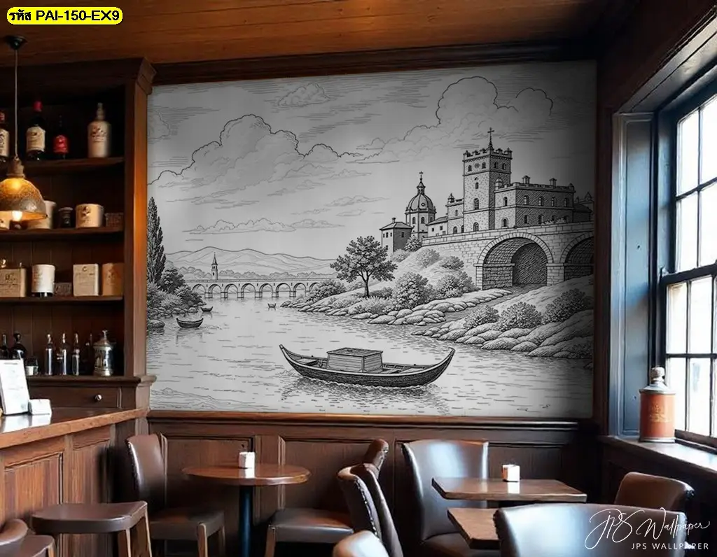 วอลเปเปอร์ลายสถาปัตยกรรมยุโรป ตกแต่งคาเฟ่ให้มีมุมถ่ายรูปสวย
