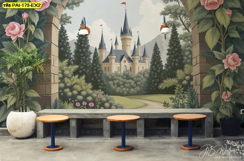 เปลี่ยนร้านธรรมดาด้วยภาพพิมพ์ติดผนังลายสวนดอกไม้ยุโรปสุดละมุน