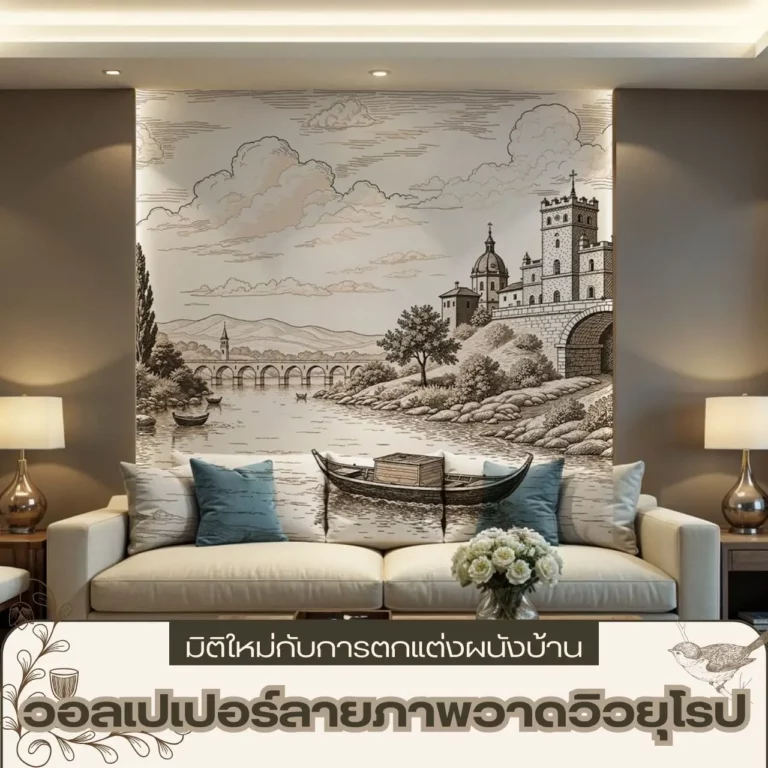 รับพิมพ์ ติดตั้ง วอลเปเปอร์สั่งพิมพ์ลายสถาปัตกรรมยุโรป ตามขนาดที่ต้องการ