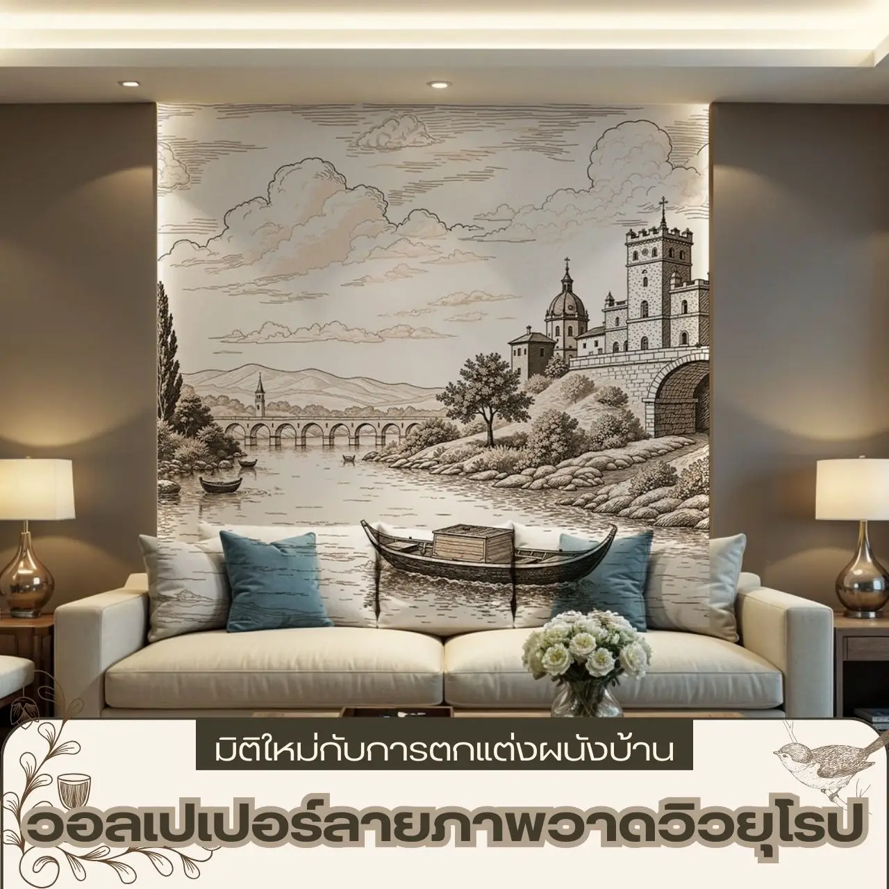รับพิมพ์ ติดตั้ง วอลเปเปอร์สั่งพิมพ์ลายสถาปัตกรรมยุโรป ตามขนาดที่ต้องการ