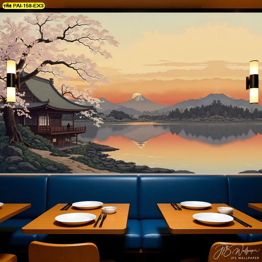 วอลเปเปอร์ติดผนังลายวิวญี่ปุ่น สีสด คมชัด ปลอดภัย ทำให้ร้านดูหรูหรา
