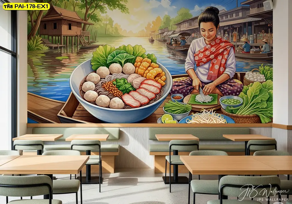 วอลเปเปอร์ลายภาพวาดก๋วยเตี๋ยวที่ช่วยเพิ่มความน่าสนใจและมูลค่าให้ร้านของคุณ
