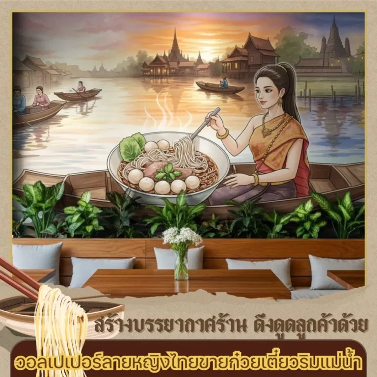วอลเปเปอร์ลายภาพวาดก๋วยเตี๋ยว บนผ้าแคนวาสไร้รอยต่อ สวยงามทุกตารางนิ้ว