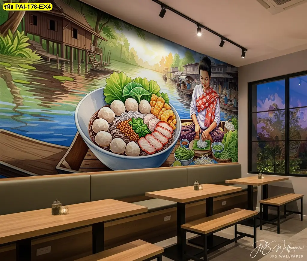 วอลเปเปอร์ลายภาพวาดก๋วยเตี๋ยวที่สร้างบรรยากาศพร้อมเพิ่มความน่าจดจำให้ร้าน

