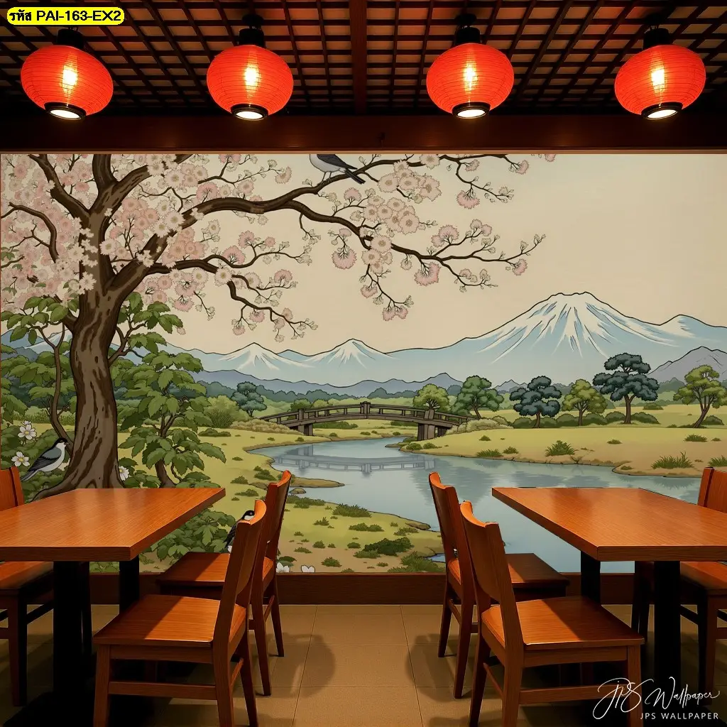 วอลเปเปอร์ติดผนังลายวิวญี่ปุ่น ผลิตจากผ้าแคนวาสคุณภาพสูงตามขนาดที่ต้องการ
