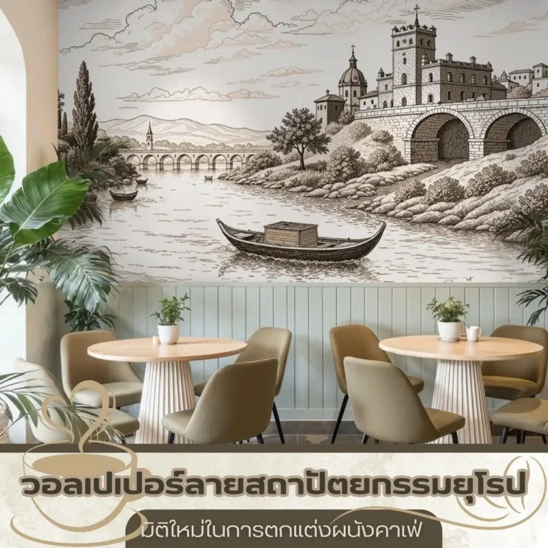 รับพิมพ์ ผลิต วอลเปเปอร์ลายสถาปัตยกรรมยุโรป ตกแต่งคาเฟ่ ร้านกาแฟ