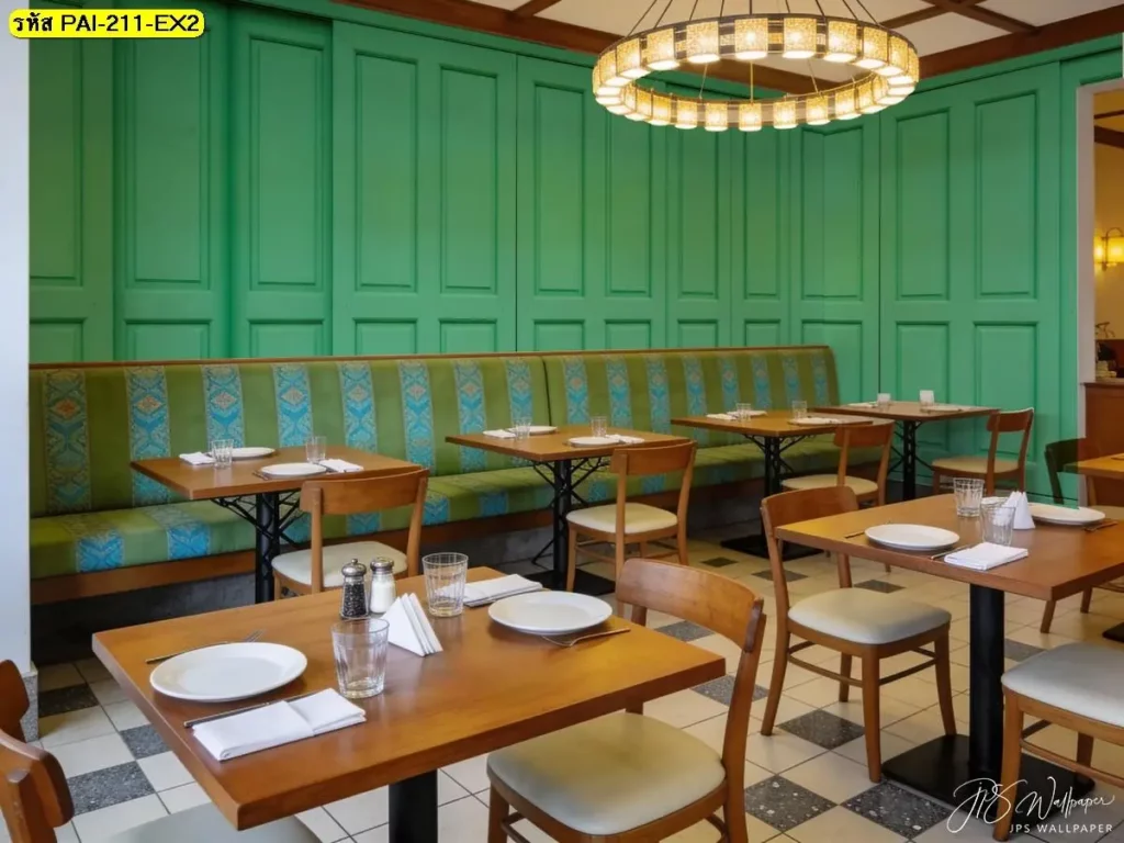 ภาพติดผนังลายไม้กรุผนังรับพิมพ์และติดตั้ง ช่วยให้ร้านดูโปร่งและเป็นมืออาชีพโดยไม่ต้องเพิ่มของตกแต่ง