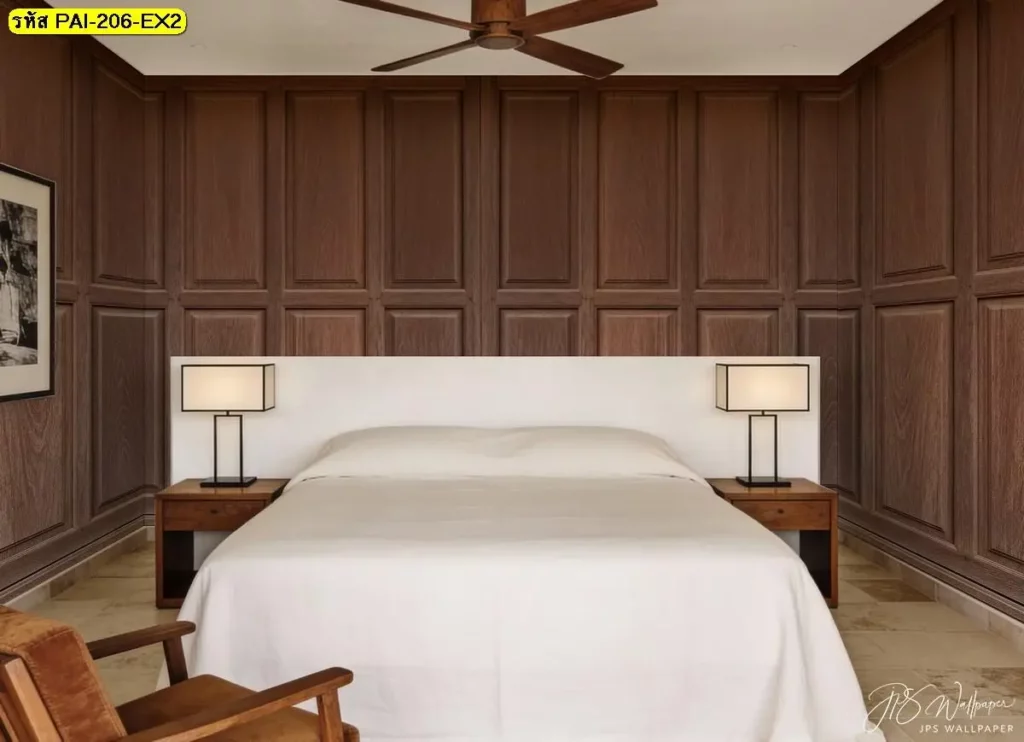 ไอเดียผนังไม้สไตล์อบอุ่นด้วยวอลเปเปอร์กรุผนังไม้ รับพิมพ์และติดตั้งให้ภาพรวมดูเรียบร้อย