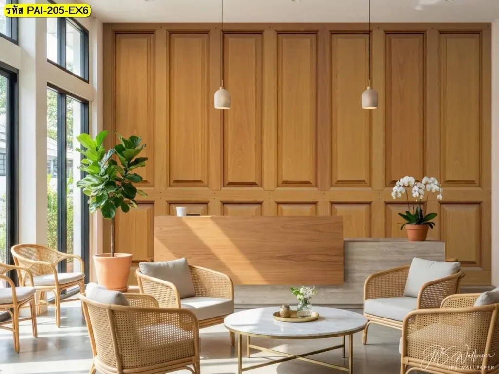 ภาพติดผนังกรุผนังไม้แนวเรียบ รับพิมพ์และติดตั้ง ช่วยจัดจังหวะผนังให้ดูเป็นระเบียบ